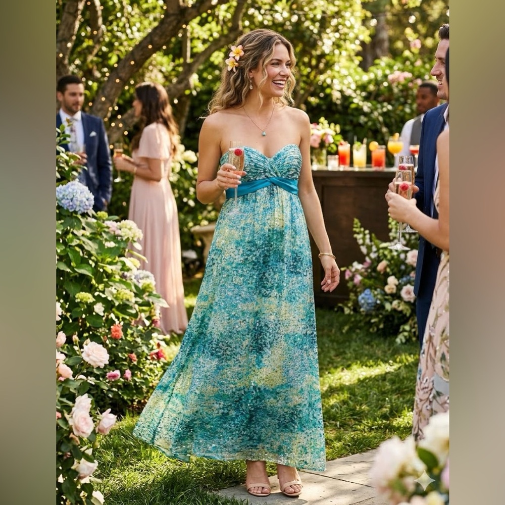 BCBGMaxAzria Teal Strapless Dress with Aqua Accent